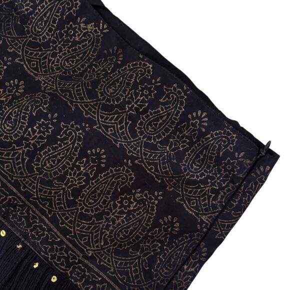 VTG 90s Whimsigoth Boho Black Maxi Skirt Gold Peasant Cotton Hippie Festival XL - Picture 3 of 7